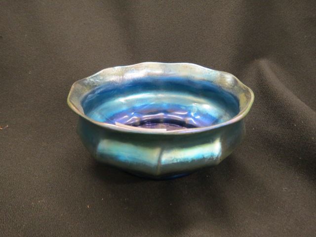 Appraisal: Tiffany Favrile Art Glass Bowl rich iridescent blue ribbed signed