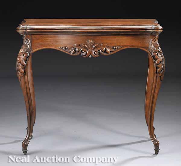 Appraisal: A Fine American Rococo Carved Rosewood Games Table mid- th