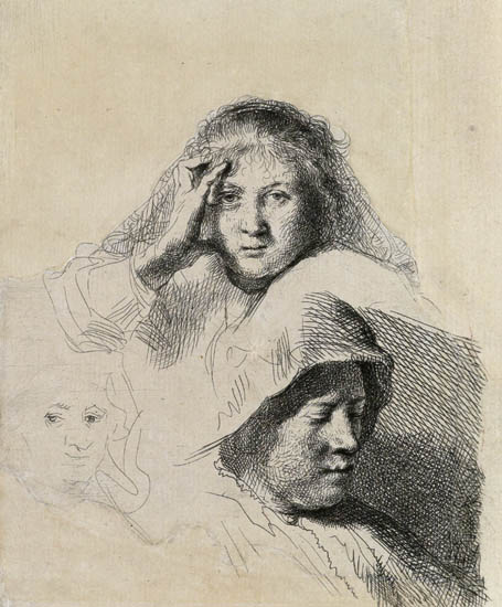 Appraisal: REMBRANDT VAN RIJN Three Heads of Women One Lightly Etched