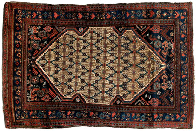 Appraisal: Hamadan rug beige central medallion with latticework ft x ft