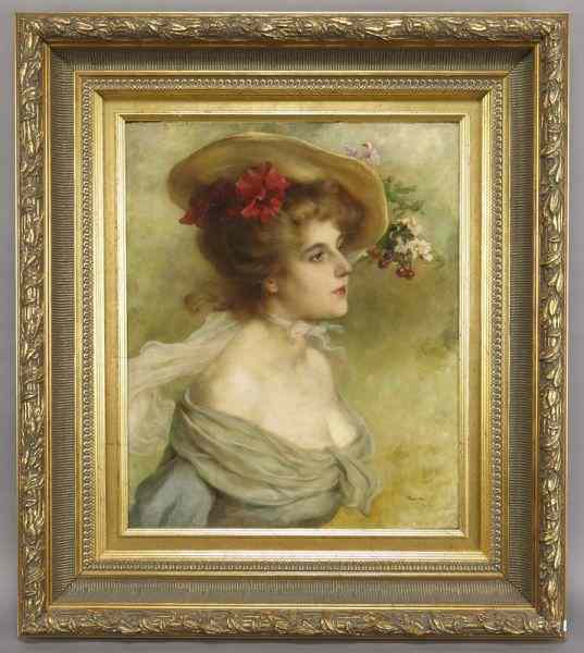 Appraisal: Roy Charier ''Portrait of Lady in a Hat''oil painting on