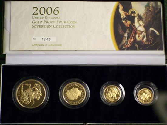 Appraisal: A United Kingdom gold proof four coin sovereign collection Five