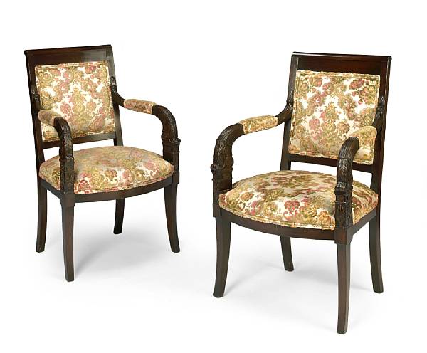 Appraisal: A pair of Directoire style hardwood fauteuils th century The