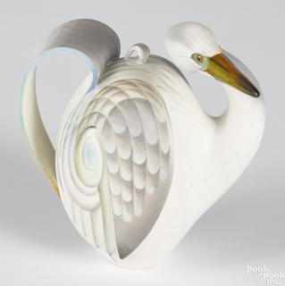 Appraisal: Annette Corcoran American b painted porcelain Great Egret teapot initialed