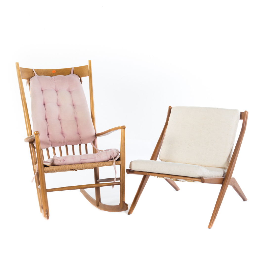 Appraisal: Dux Danish Modern lounge chair and a rocker maple rush-seat