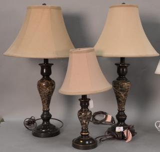 Appraisal: Five table lamps to include a set of three faux