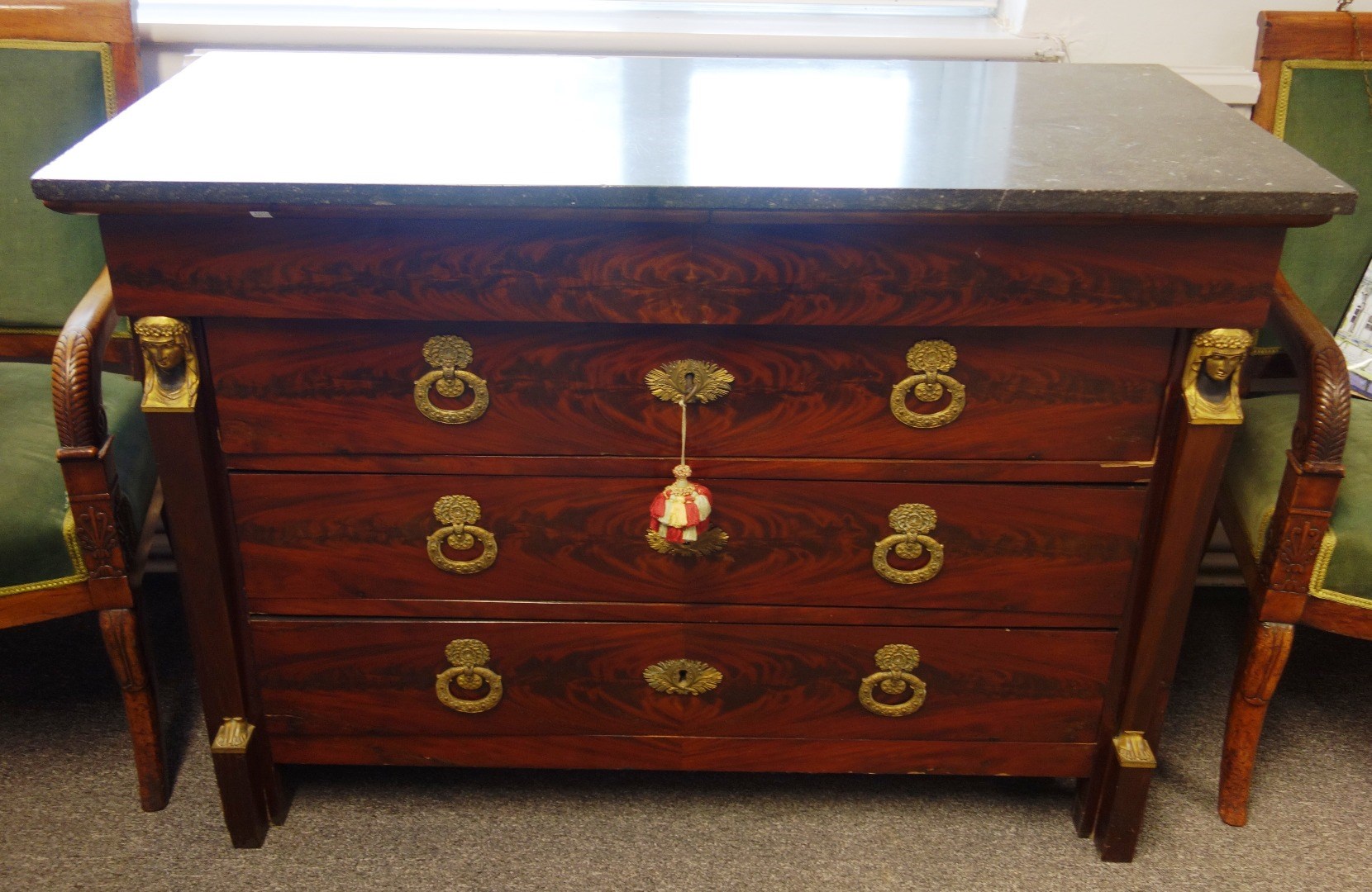 Appraisal: An early th century French commode the black marble top