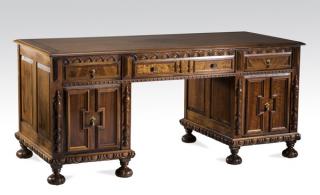 Appraisal: th c carved mahogany faux partners' desk l American Renaissance