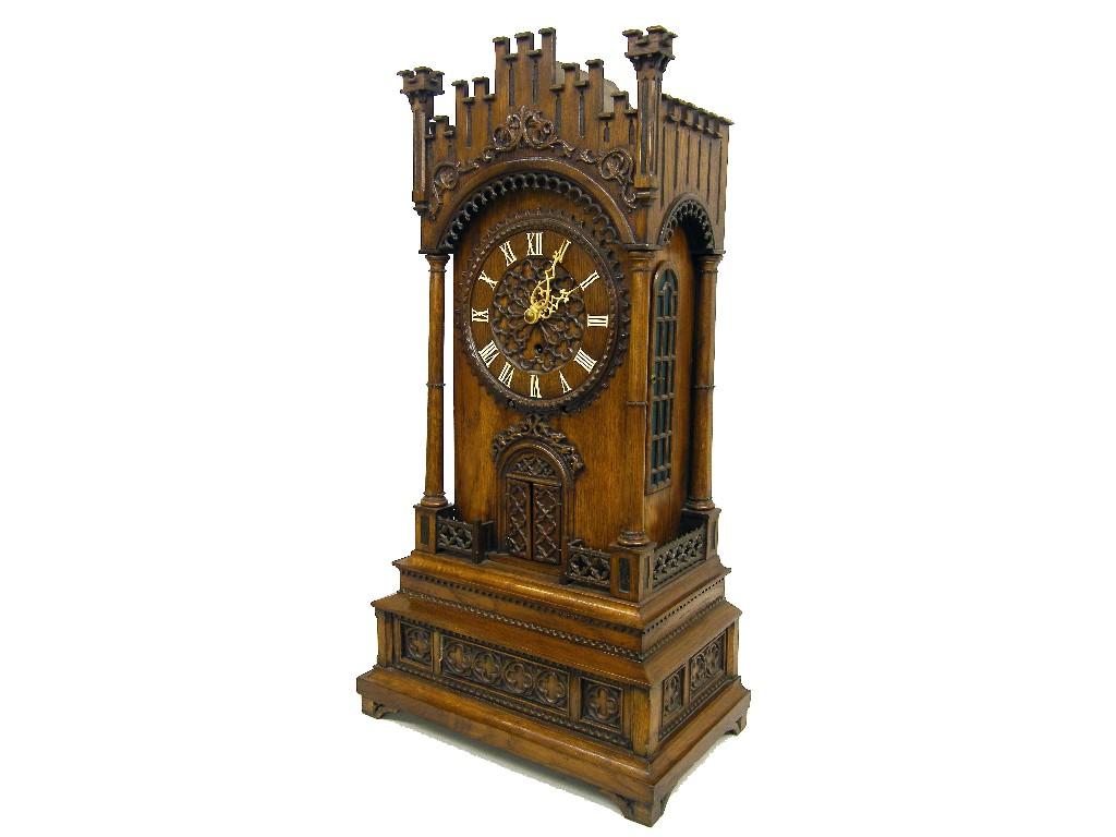 Appraisal: Interesting Continental brass three train lantern clock the movement playing