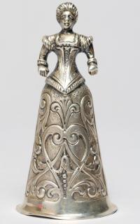 Appraisal: Antique German Silver Figural Lady's Skirt Bell -silver hallmarked with