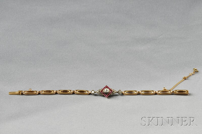 Appraisal: Antique kt Gold and Diamond Bracelet Russia the central element