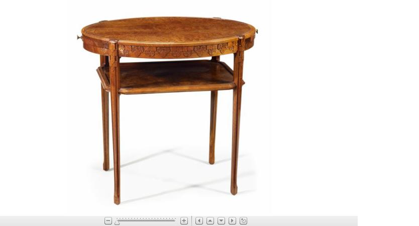 Appraisal: Leon Jallot burr walnut and cherry tea table The oval