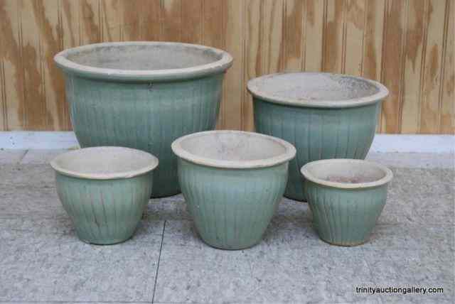 Appraisal: Matching Olive Glazed Flower PlantersIs a very nice set of