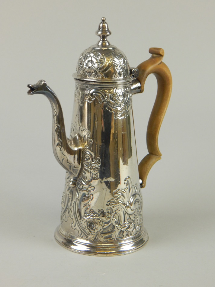 Appraisal: A George II style silver plated coffee pot of tapering