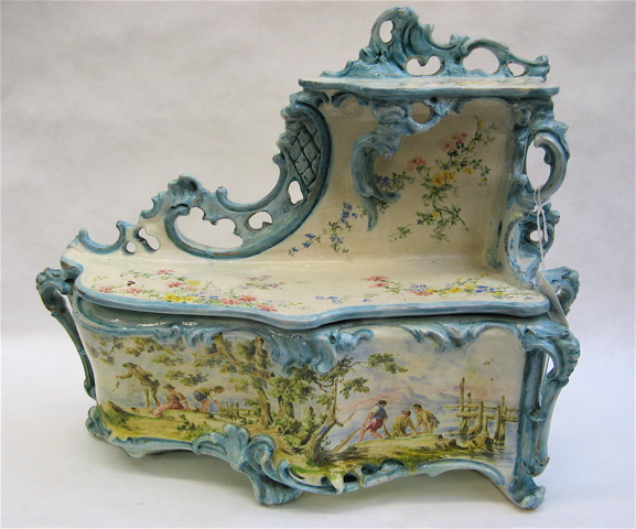 Appraisal: FRENCH FAIENCE ART POTTERY BAROQUE DRESSER BOX The miniature display