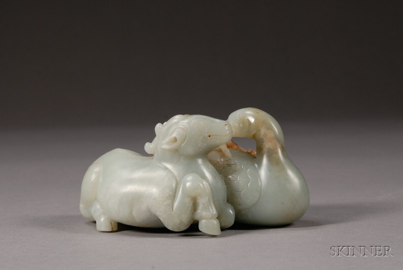 Appraisal: Jade Animal China th century celadon color stone with russet