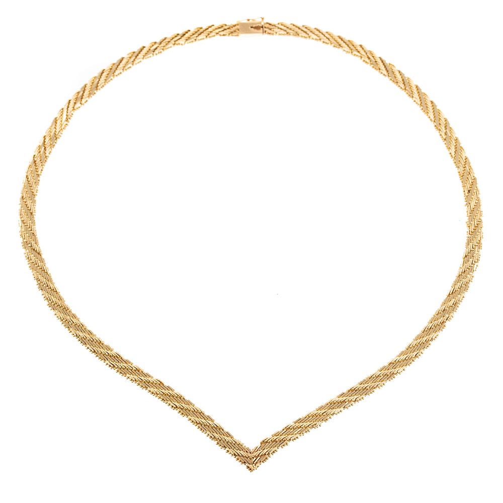 Appraisal: A Geometric Design Woven K Necklace K yellow gold necklace