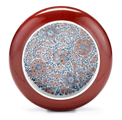 Appraisal: Large Chinese red glazed blue and copper red underglazed brush