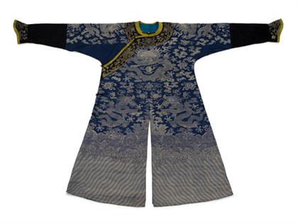 Appraisal: Chinese blue ground silver thread embroidered robe late th century