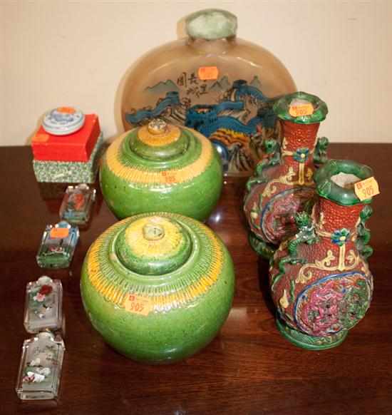 Appraisal: assorted snuff bottles pair of Famille Rose vases pair of