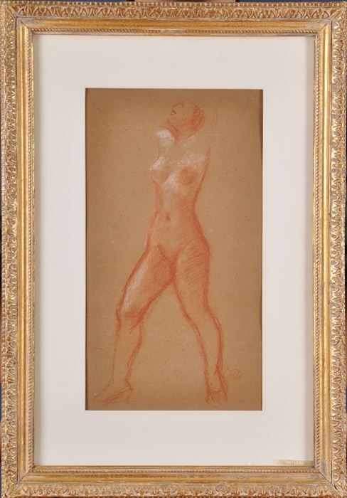 Appraisal: ARISTIDE MAILLOL - STANDING NUDE Red chalk on buff paper