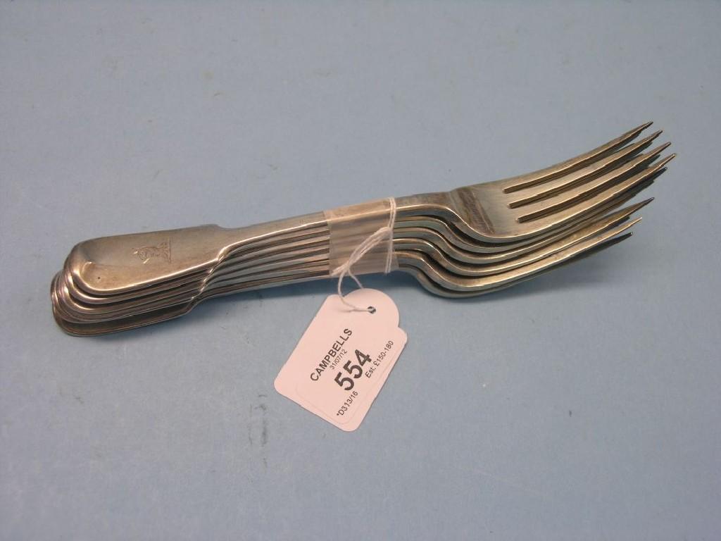 Appraisal: A set of six William IV silver fiddle-pattern table forks