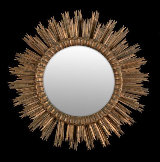 Appraisal: Italian Carved and Dark-Gilded Sunburst Looking Glass in the Directoire