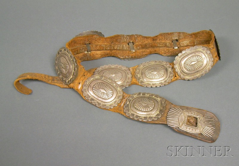 Appraisal: Southwest Silver and Leather Second Phase Concha Belt Navajo c