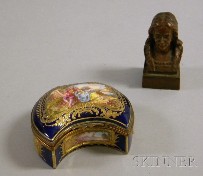 Appraisal: Sevres-style Gilt-metal Mounted Enameled Box and a Bronze Paperweight Bust