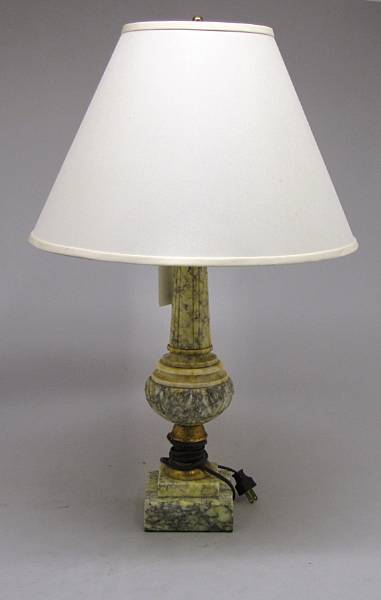 Appraisal: A Neoclassical style tinted alabaster and giltwood table lamp height