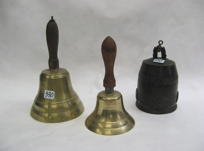 Appraisal: GROUP OF COLLECTORS BELLS Two are school bells of cast