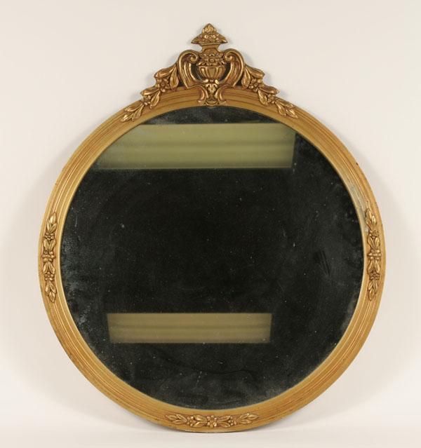 Appraisal: Gilt wooden mirror with floral trim circular frame with gessoed