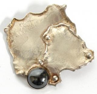 Appraisal: Sterling Silver Hematite Brooch Two free-form overlapping silver plaques one