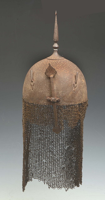 Appraisal: A MAHRATTAN INDIAN STEEL HELMET with mail and plate top