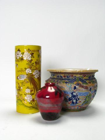 Appraisal: Three oriental porcelain items including inch enameled vase with yellow