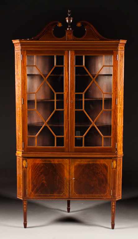 Appraisal: Potthast Brothers Federal style inlaid mahogany corner cupboard Baltimore MD