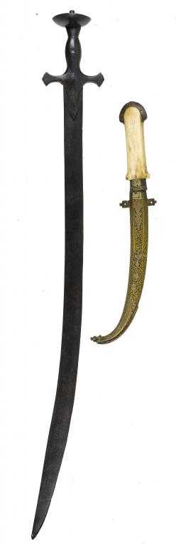 Appraisal: AN INDIAN STEEL TALWAR AND AN INDIAN BONE-HILTED DAGGER TH