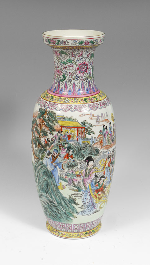 Appraisal: MACAU CHINESE FLOOR VASE Painted outdoor genre scene with incised