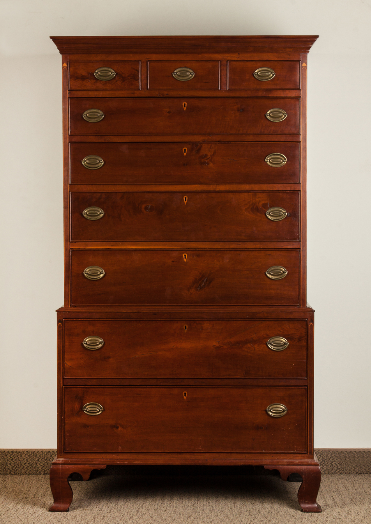 Appraisal: Pennsylvania Diminutive Figured Cherry Chest on Chest th century Line