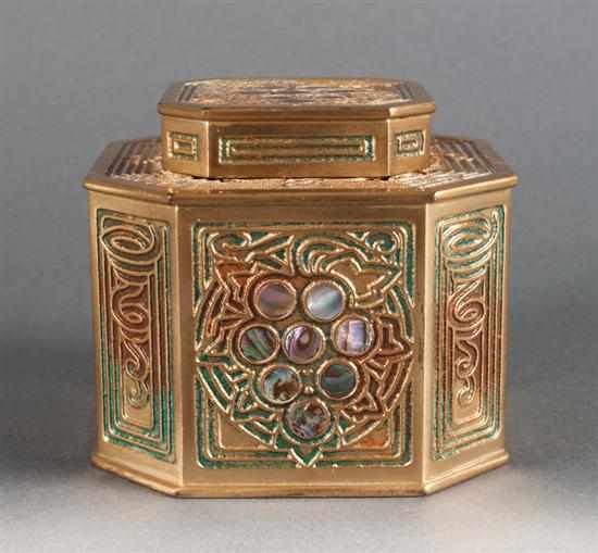 Appraisal: Tiffany gilt bronze inkwell in the ''Abalone'' pattern first quarter-