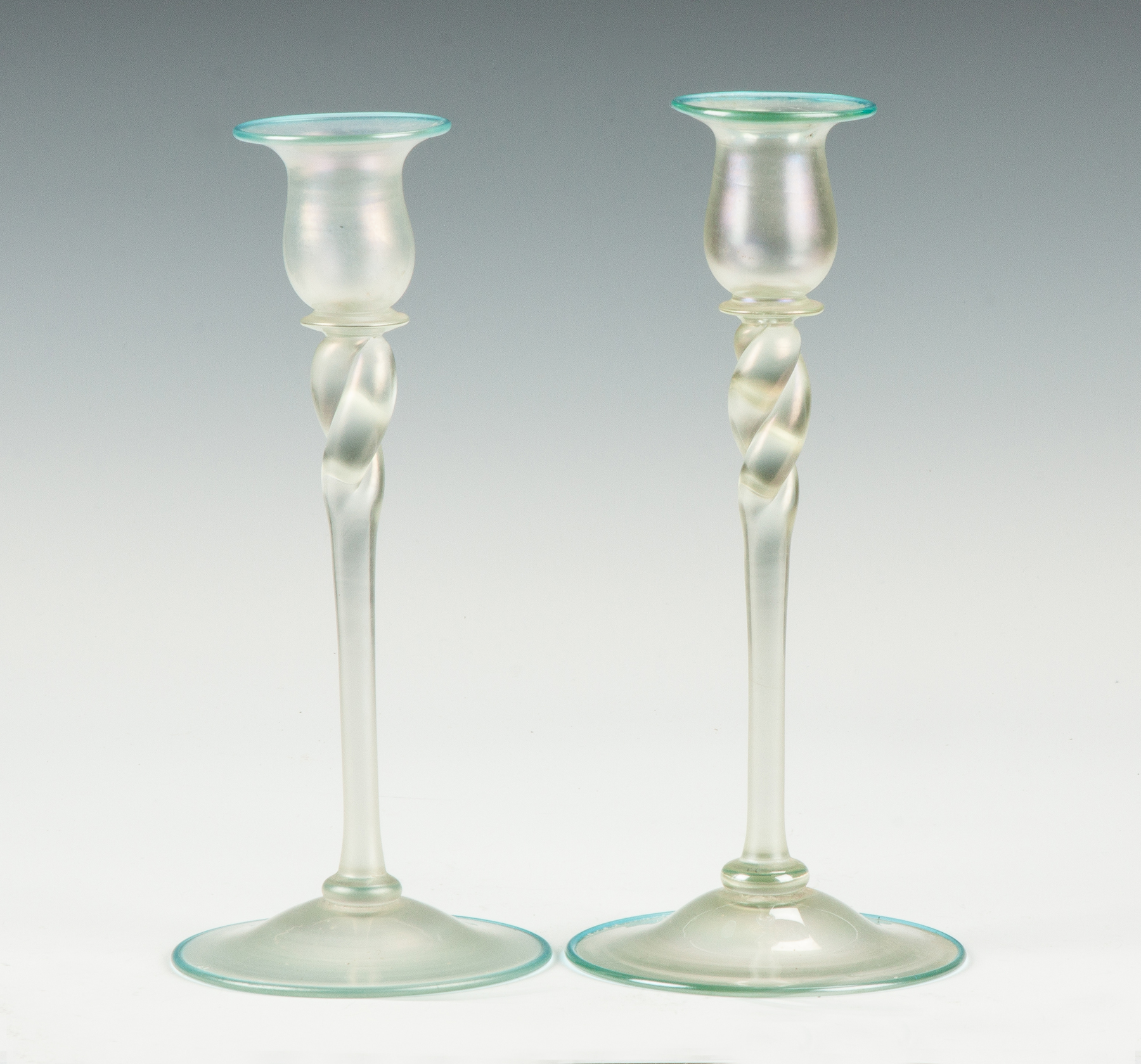 Appraisal: Steuben Verre de Soie Candlesticks Early th cent