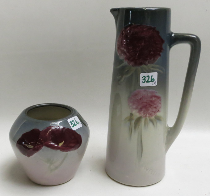 Appraisal: TWO WELLER ETNA ART POTTERY PIECES tall thin pitcher with