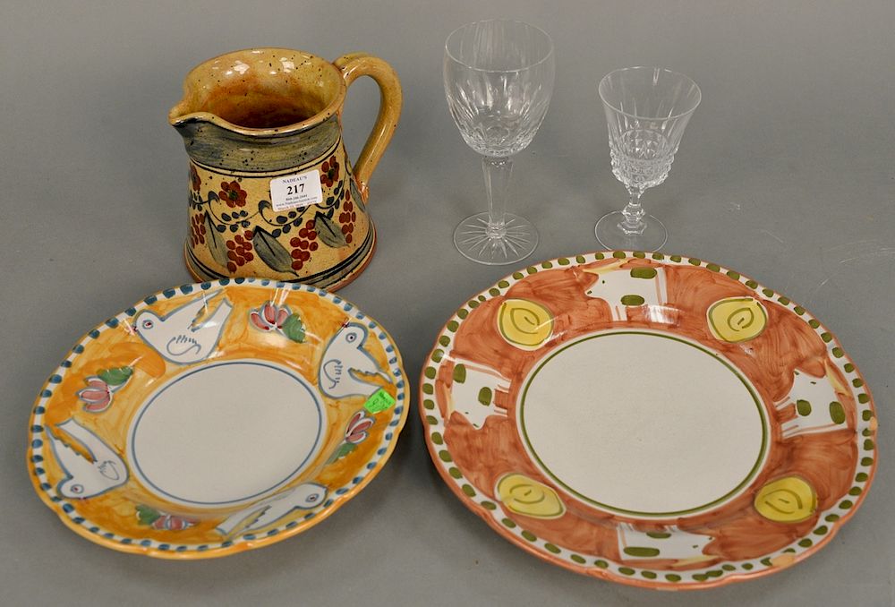 Appraisal: Group of decorated Italian Majolica pitchers plates bowls and cut