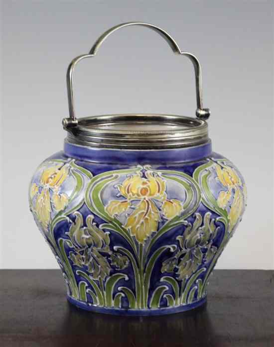 Appraisal: A William Moorcroft MacIntyre Florian ware biscuit barrel c the