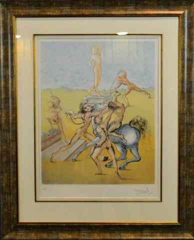 Appraisal: SALAVADOR DALI DRY POINT ETCHING POCHOIRTitled ''Personnage Avec Chaval'' on