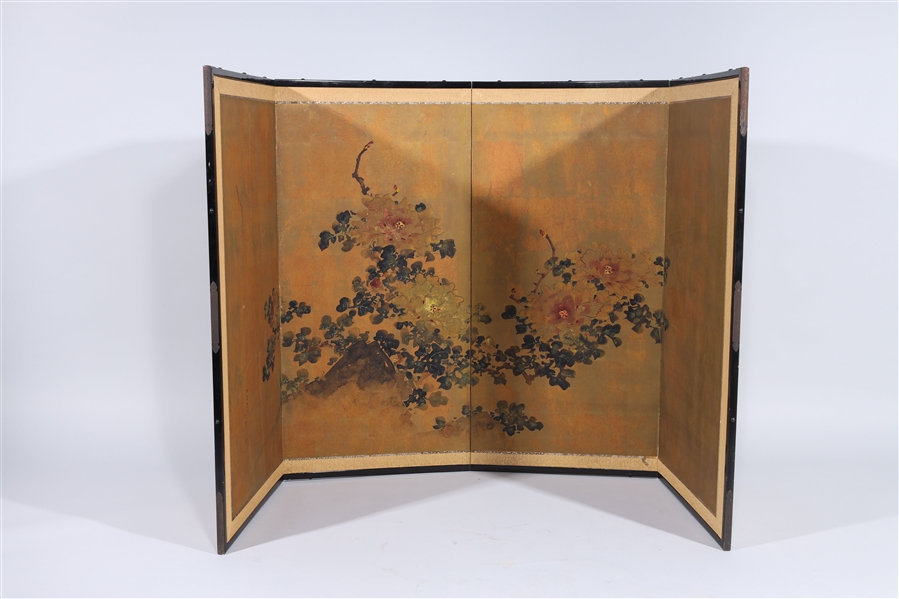 Appraisal: Japanese painted four panel screen on paper signature and seal