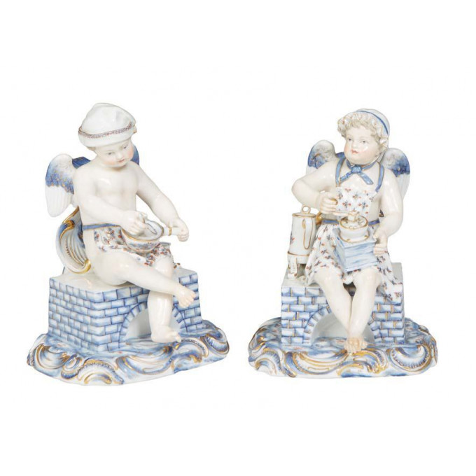 Appraisal: Pair of Meissen Porcelain Angels th c in blue and