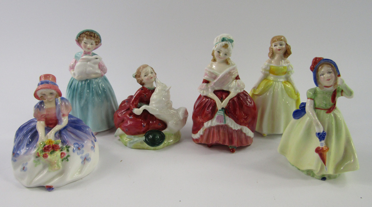 Appraisal: Six Royal Doulton figures comprising Peggy HN Home Again HN