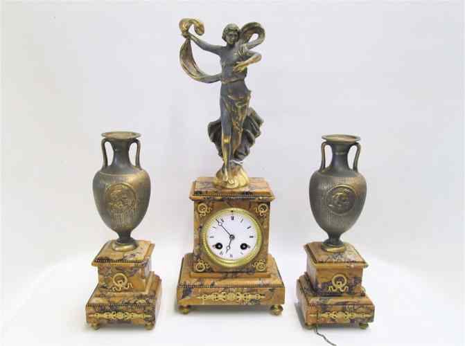 Appraisal: THREE-PIECE MARBLE AND GILT METAL CLOCK SET A D Mougin