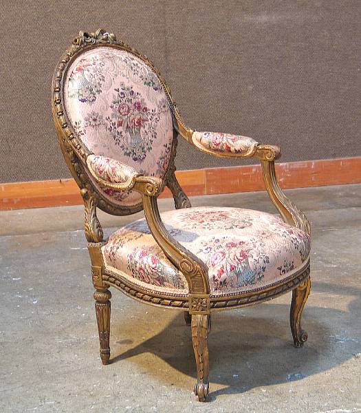 Appraisal: A Louis XVI style giltwood fauteuil th century height in